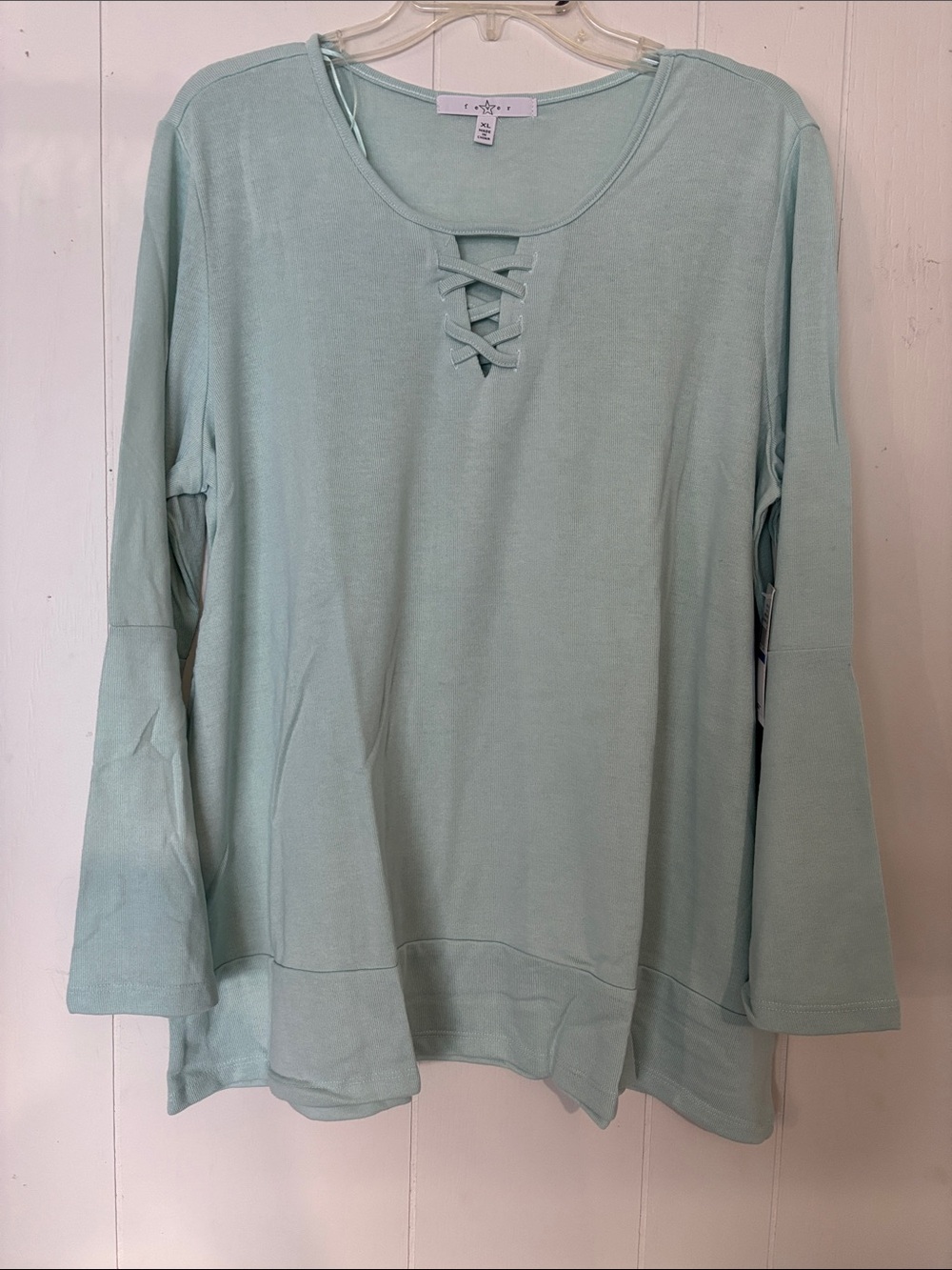 Fever Lace-Up Long Sleeve Top in Mint